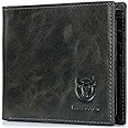 BULLCAPTAIN RFID Wallets for Men Slim Bifold Genuine Leather Front Pocket Wallet with 2 ID Windows QB-05（Forest Green）