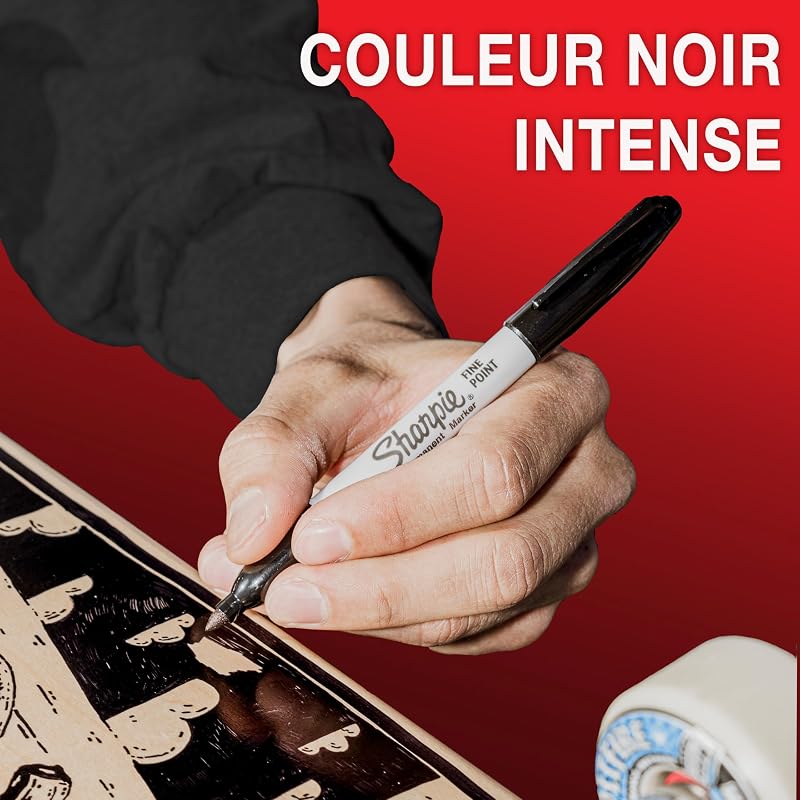 marqueurs indélébiles | pointe fine | encre noir permanent | Boîte de 12