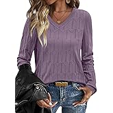 OFEEFAN Womens Sweaters Long Sleeve Shirts Fall Outfits 2026 V Neck Soft Knit Pullover Trendy Tops Dressy Casual Blouses