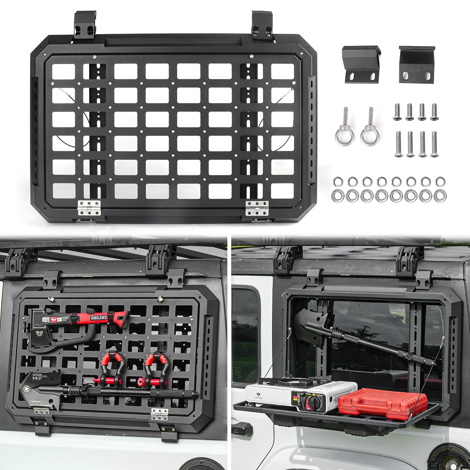 Photo 1 of (USED/FAIR) Multifunctional Rear Window Storage Panel Kit for 2018-2024 Jeep Wrangler JL & JLU 4 doors Openable Design Tactical Molle Platform for Tools (2025 latest upgraded model?