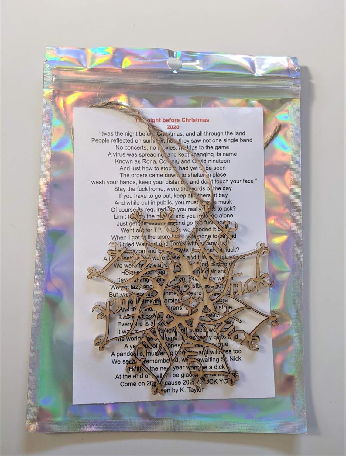 Cussing Snowflake FuckFlake 2020 Christmas Snowflake Ornament Acrylic and Wood Adult Theme Christmas Ornament Mature Content Holiday Gift idea 3.5 Rustic Country Style: Handmade