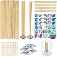 Ziosxin 120pcs Wood Candle Wicks, Long Lasting Flame, Easily Burn, Candle Cores with Stand and Glue Dot, Warning Label for DIY Candle Making