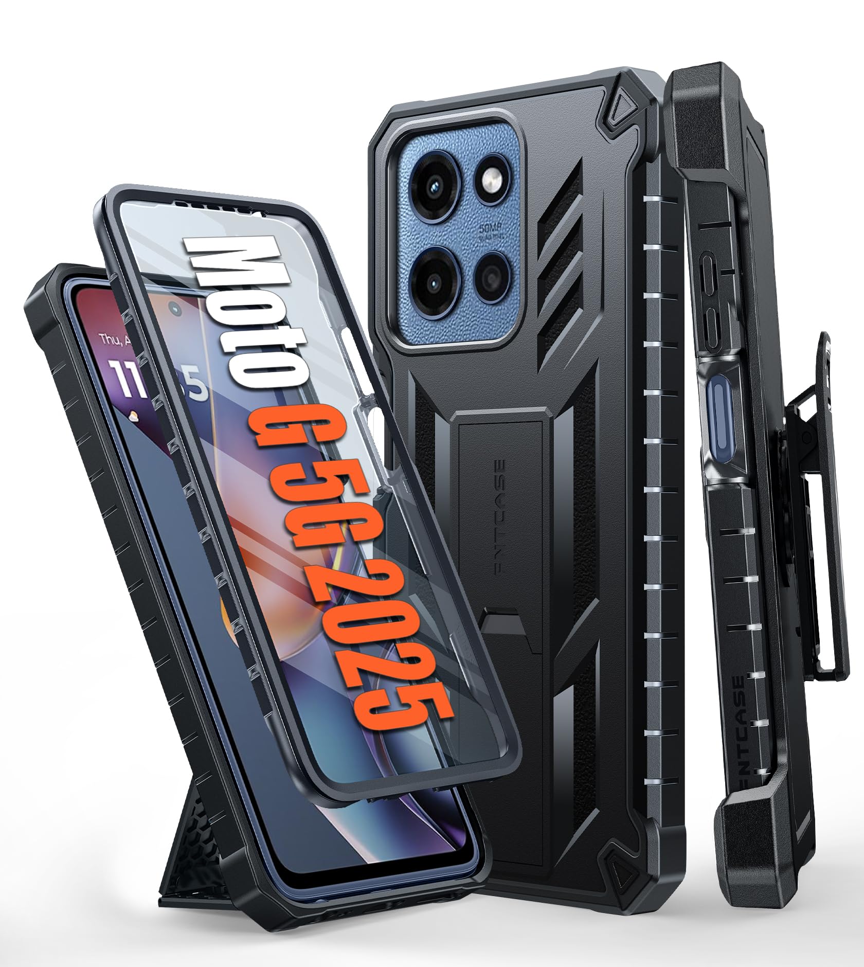 Photo 1 of FNTCASE for Motorola Moto G-5G-2025 Case: Military Grade Rugged Cell Phone Cover with Kickstand & Holster | Shockproof TPU Protection Bumper Matte Textured Design | Heavy Duty Protector(Black)