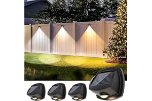 AUDERWIN Solar Fence Lights Outdoor, 3 Lighting Modes Solar Powered Wall Lights Outside Waterproof IP65, Dual Color LED Outdoor Fence Post Light for Porch, Backyard, Deck, Patio, Step, Garden Decor 4 Pack