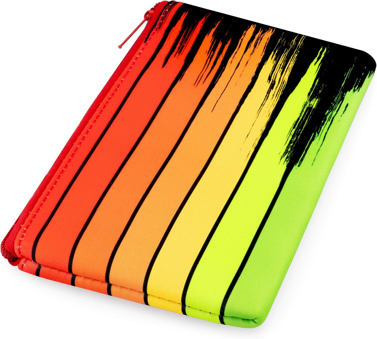 Fat Belly Fish - Single-Pocket Neoprene Pencil Case - Multi Stripe Rainbow Design - Red/Orange/Yellow/Green - Image 4