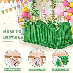 9ft Green Table Skirts for Rectangle Sequin Table