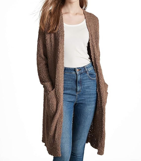 Amazon レディース長袖ニットセーター 前開きカーディガン アウターウェア ポケットトップス ブラウス Us サイズ Large カラー ブラウン カーディガン ボレロ 通販