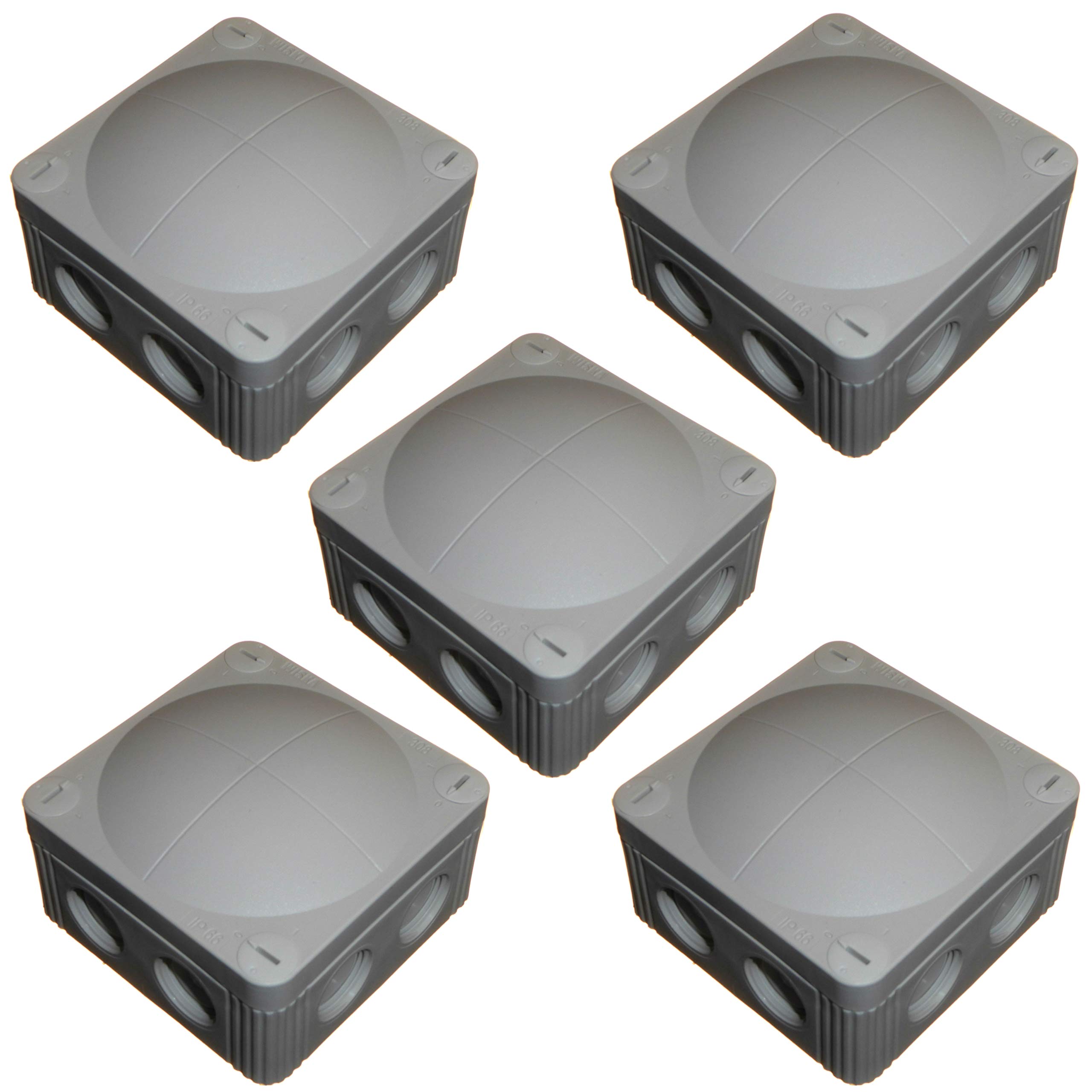 5pk Wiska Combi 308/5 Grey Outside Junction Box with Terminal Block Waterproof IP67 Membrane and M20 Thread