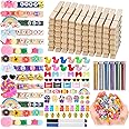 ywevyezc 80 Set Cheer Pins Spirit Clips Clothes Pins Wooden for Backpacks Include 90Pcs Mini Resin Ducks Mini Bows Cheer Clothespins Decorations Ribbon Team Classroom Cheer Gifts Bulk（Natural Wood）