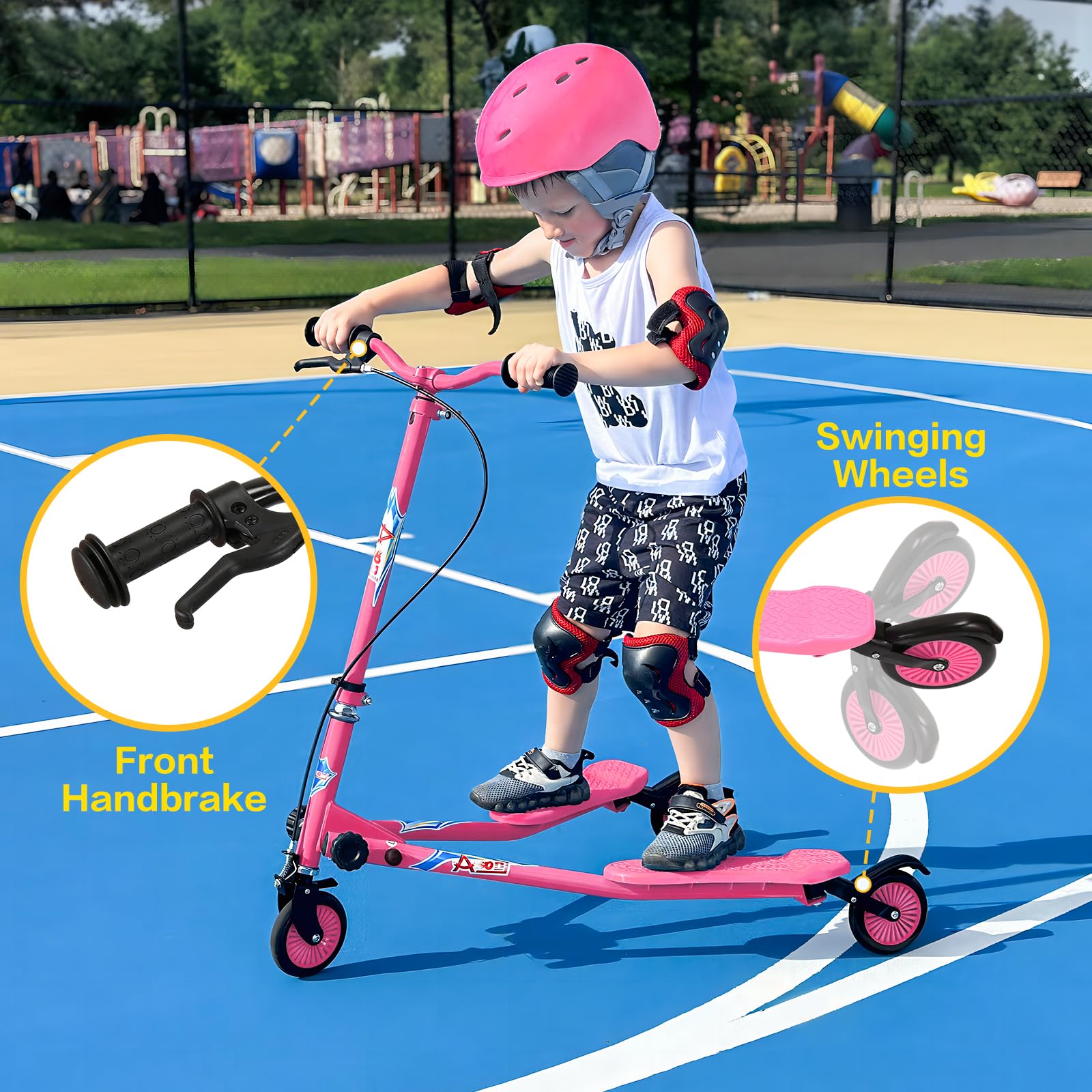 Kids Swing Scooter, 3 Wheels Drifting Scooter/Wiggle Scooters with Adjustable Height & Foldable for Boys/Girl/Ages 5-12 Years