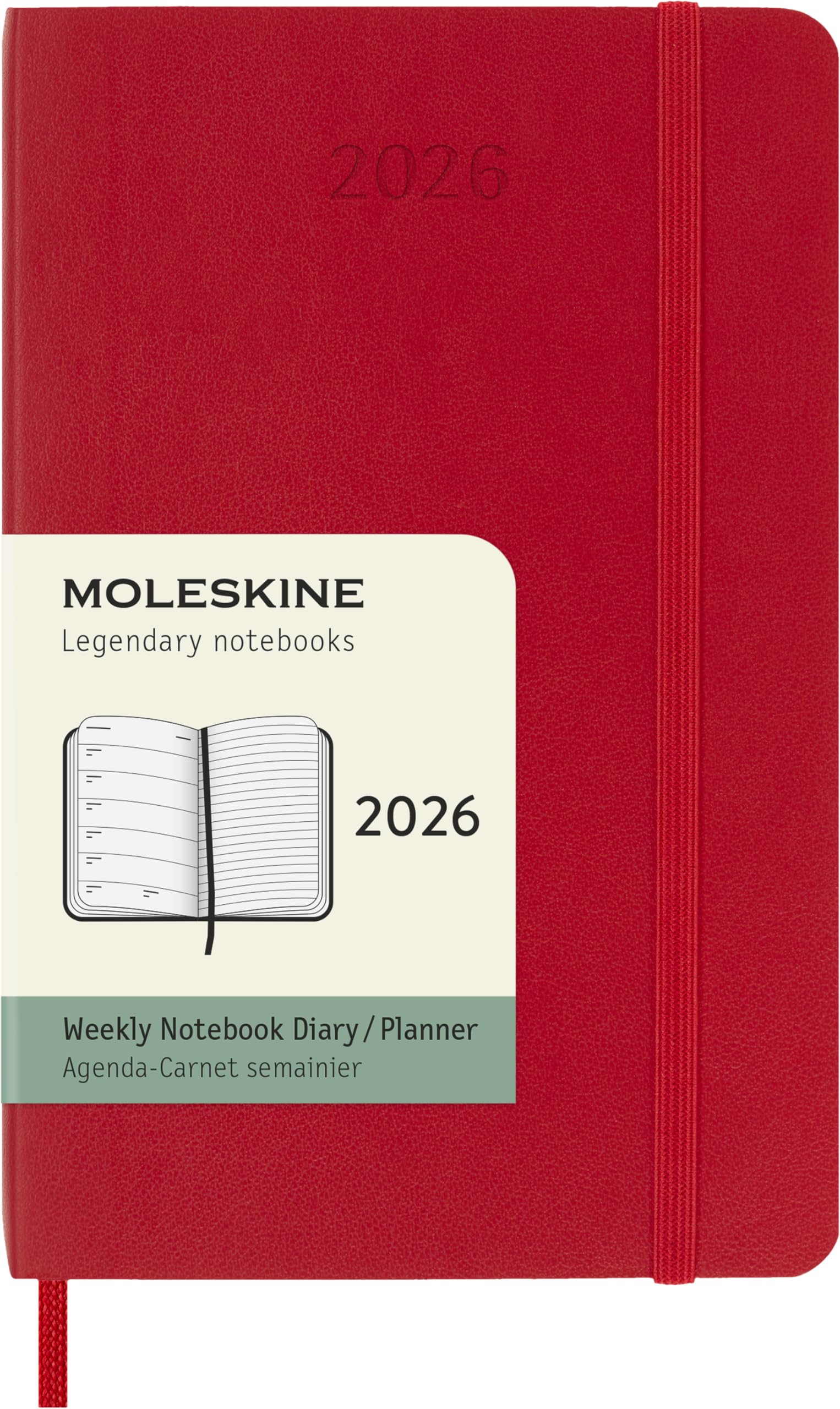 Moleskine Classic 12 Month 2026 Weekly Planner, Soft Cover, Pocket (3.5″ x 5.5″), Scarlet Red, 144 pages