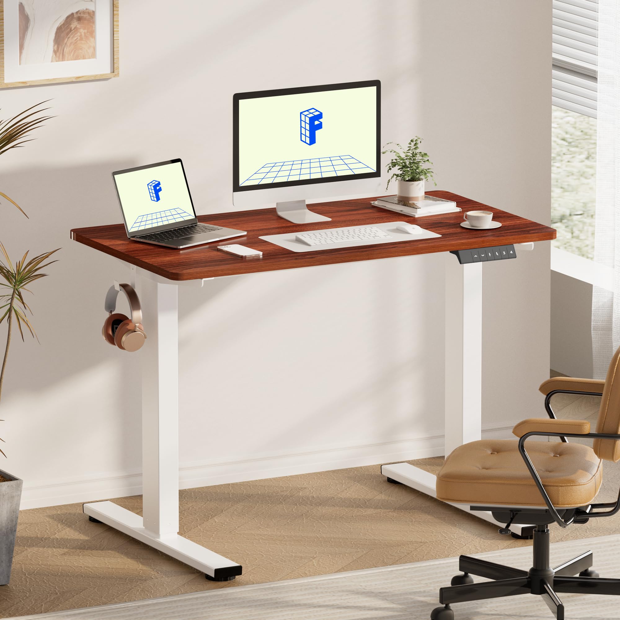 FLEXISPOT EN1 One-Piece Standing Desk 48 x 30 Inch Height Adjustable Desk for Home Office and Computer Workstation (White Frame + 48