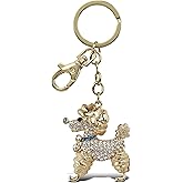 Aqua79 Stylish Poodle Dog Keychain - Gold 3D Sparkling Charm Rhinestones Fashionable Stylish Metal Alloy Durable Key Ring Bling Crystal Jewelry Accessory with Clasp