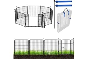 ADAVIN Metal Garden Fence with Gate, 36 in(H) 8 Panels Heavy Duty Iron Animal Barrier Fence, Indoor or Outdoor Dog Playpen, Camping Fence, No Dig Garden Border Fencing for Yard. Total 17.7 FT(L)