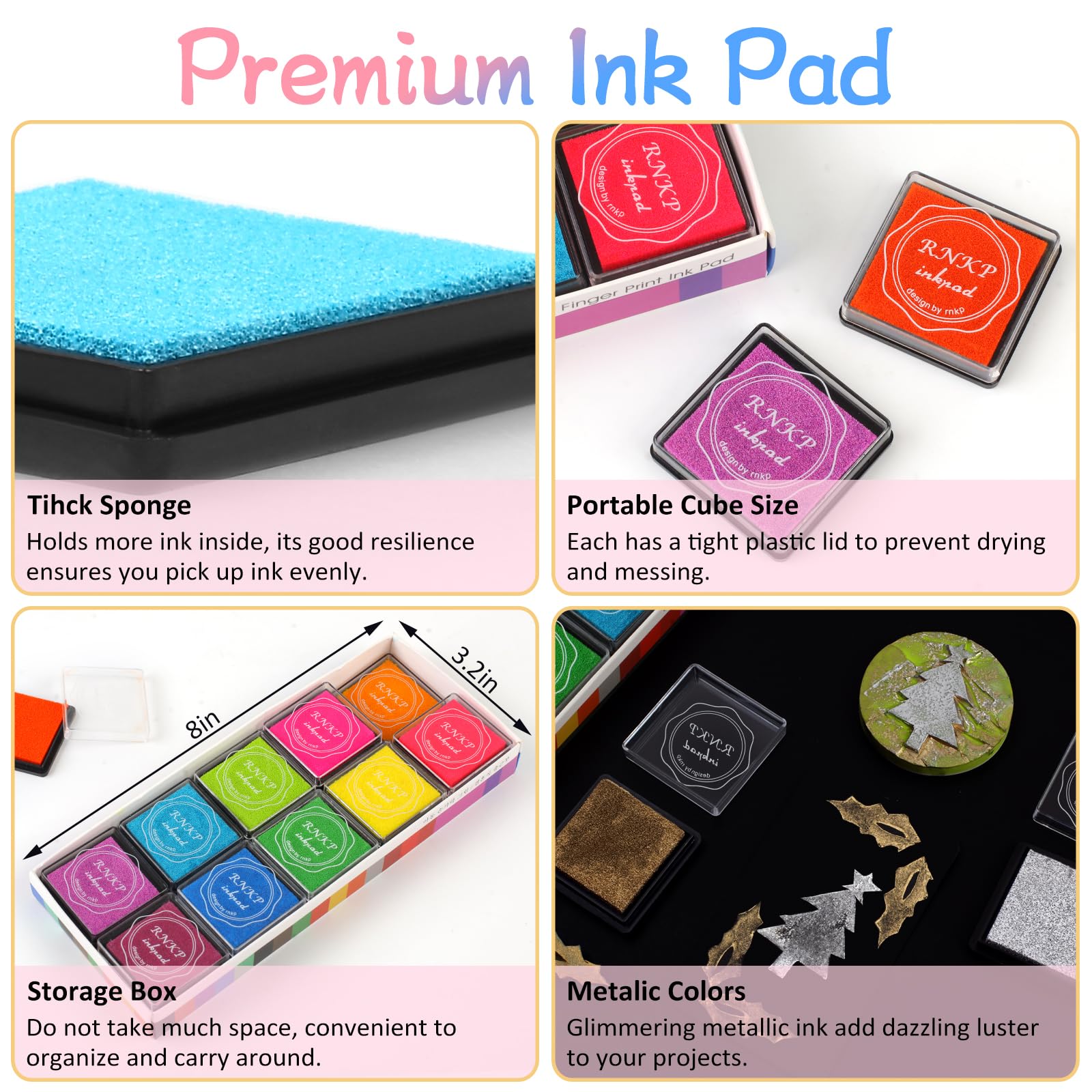RNKP 20 Colors Washable Ink Pads for Kids Rubber Stamps, Fingerprint Crafts Stamp Pad for Kids, Paper, Scrapbook, Fabric, Wood (Pack of 20)