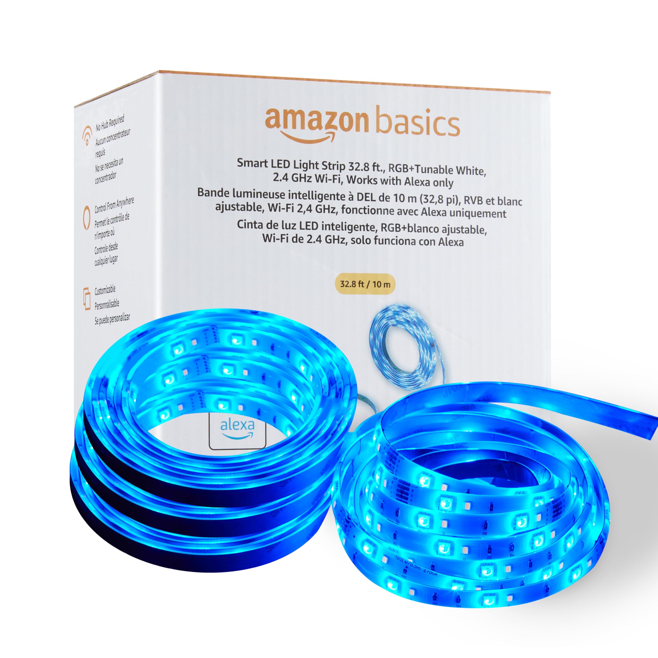 Amazon Basics Smart LED Light Strip, 32.8 Feet (2 Rolls of 16.4 Feet ...
