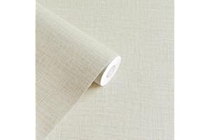 Yancorp 10ft Textured Fabric Cream Wallpaper Faux Grasscloth Beige Peel and Stick Self-Adhesive Linen Removable Wallpaper Cabinets Counter Top Liners