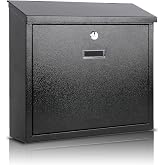 xydled Mail Boxes with Key Lock,Locking Mailbox Wall Mounted, Black | Security Mailbox with Lock and Key, Large Capacity for mail storage, Steel Cover Metal Postbox for House ,14.2''x4''x12.6''