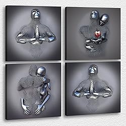 4 Piece Set Bedroom Wall Decor Love Heart Gray 3D