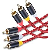 Audio Video RCA Cable 25Ft,3RCA Male to 3RCA Male 24K Gold Plated Composite AV Cable Compatible with Set-Top Box,Speaker,Amplifier,DVD Player and More(25Ft/8M)