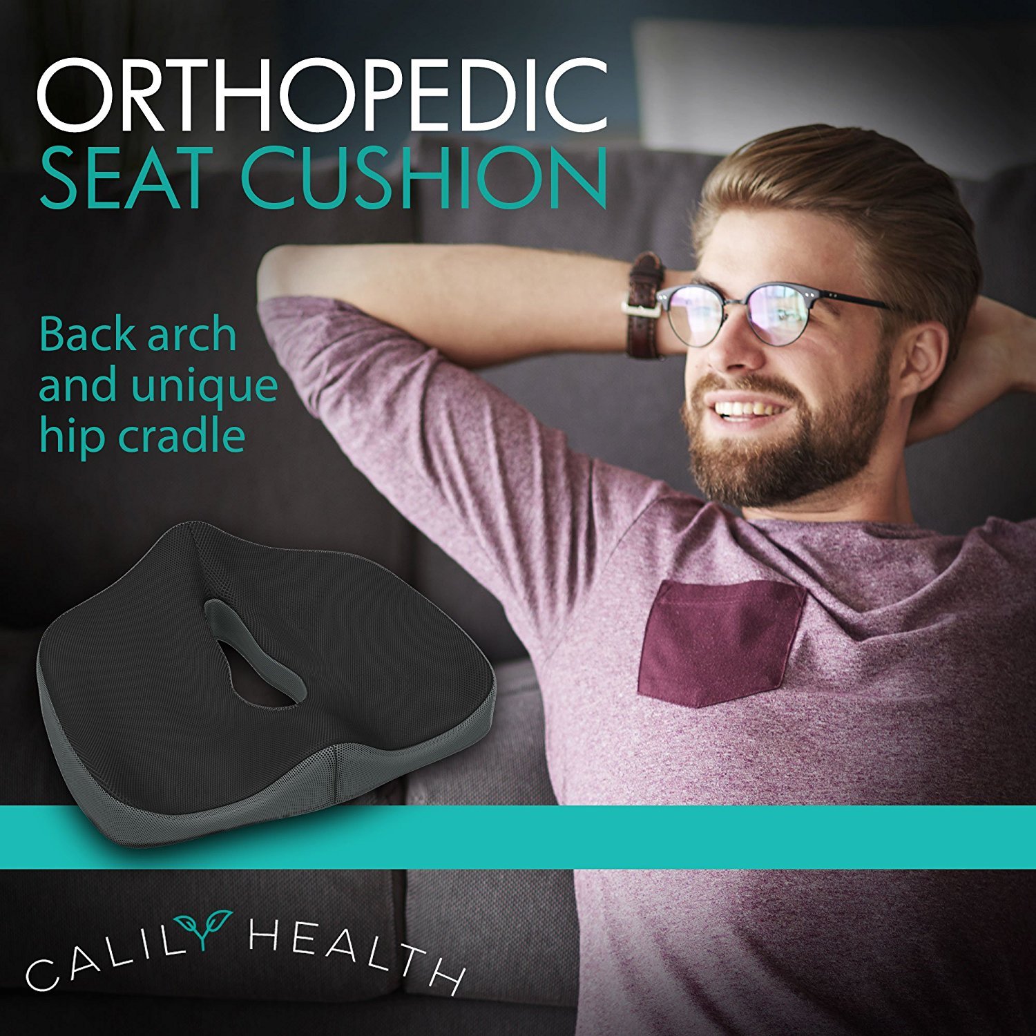 Calily Tailbone Coccyx Cushion Orthopedic Seat Cushion for Office Chair, Car, Trucks, Airplane, etc. – Amazing Relief for Lower Back Pain, Tailbone, Sciatica, Pelvic Pain, Prostate, etc. [UPGRADED]