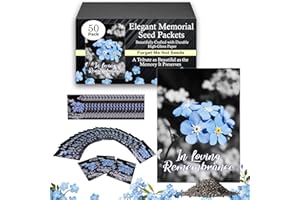CHOOBLY 50pc Premium Pre-Filled Forget Me Not Seeds Packets Favors for Funerals, Funeral Decorations, Celebration of Life Decorations, Forget Me Not Seeds Packets, Celebration of Life Ideas, Memorial Cards