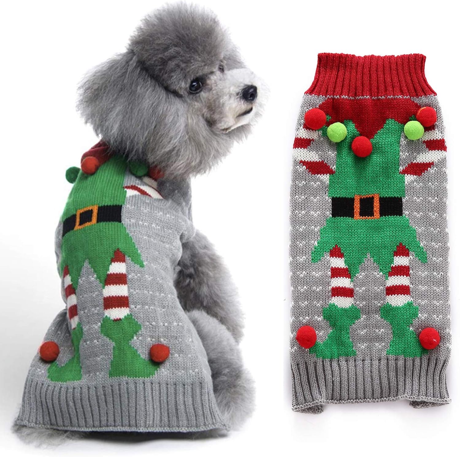 ABRRLO Dog Christmas Jumper Ugly Elf Outfits Grey Xmas Pet Sweater Puppy Cat Holiday Costume New Year Clothes Gift for Small Medium Large Dogs (Gray Elf,M)