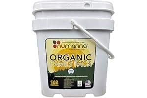 NuManna USDA ORGANIC Family Pack 162 Servings, Emergency Survival Food Storage Kit, Separate Rations, in a Bucket, Meals Included Have 25 Year Shelf Life, GMO-Free (Single)