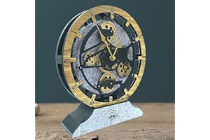 IMPROVINGLIFE Desk Clock 10 inches with Real Moving Gears Convertible into Wall Clock (Brown and Grey)
