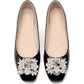 BHAZDSFGN Leather Flats for Women Square Toe Comfort Slip on Dress Shoes | Rhinestone Wedding Breathable Shiny Bling Soft sole Standing all day