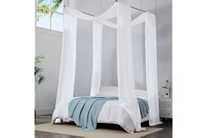 Warm Home Designs Pair of 2 Chiffon White & White Canopy Bed Curtains. 35 x 360 Inches Bed Canopy Curtains for King or Califo