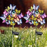 Adecorty Solar Garden Lights Outdoor Waterproof Decorative Solar Lights Outdoor 2 Pack with 44 LED 34 Butterfly Flower Garden