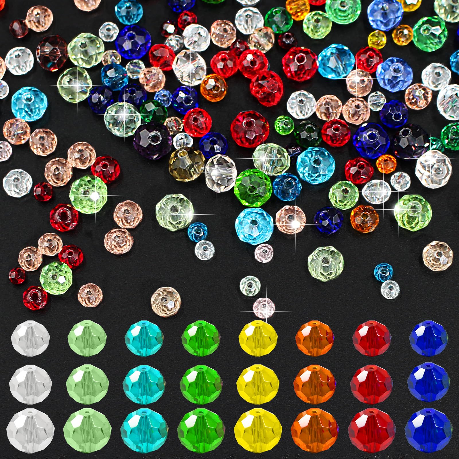 MirraSwit 1146Pcs Faceted Rondelle Beads, 4/6/8mm Crystal Glass Beads with Storage Box, Glass for Bracelet Making for DIY Jewellery Making Bracelets Necklace Crafts