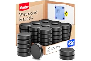 GAUDER Magnets for Whiteboard, Fridge & Bulletin Board - Strong Round Magnetic Discs - Black Magnets for Crafts (62 Pieces - 0.7" x 0.2")