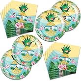 40pcs Fancy Land Flamingo Party Supplies Summer Beach Paper Plates and Napkins Set Pineapple Summer Hawaiian Tableware for 20 Guests
