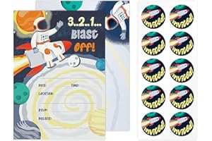 Rileys & Co Birthday Invitations - Space Theme Party Invitations for Kids - Fun Invitation Cards - Birthday Invitations for B