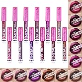 PhantomSky 12PCS Long Lasting Metallic Glitter Liquid Lipstick Collection, Shimmer Waterproof Lip Stick Set Pigmented Lip Makeup for Women and Girls