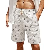 COOFANDY Men's Linen Casual Summer Beach Shorts Elastic Waist Drawstring Shorts