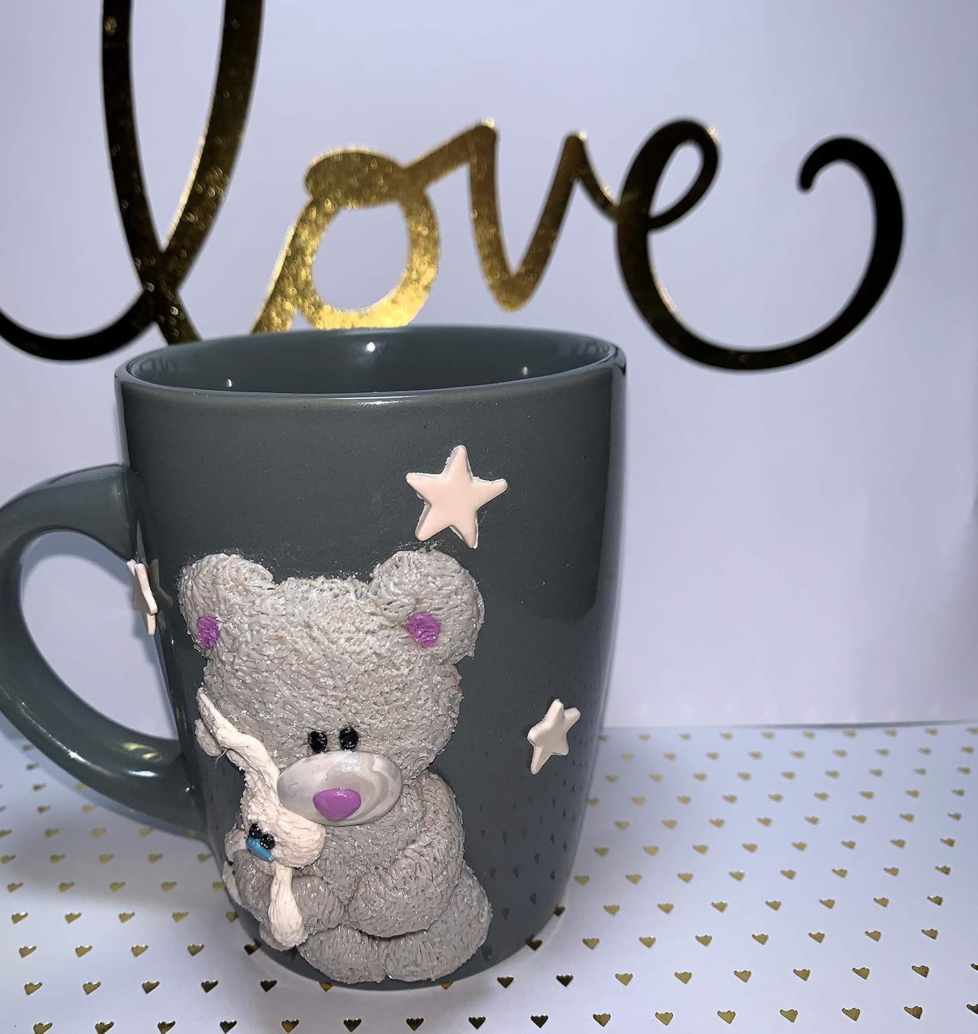 3D Teddy Bear Polymer Clay Mug, Polymer 