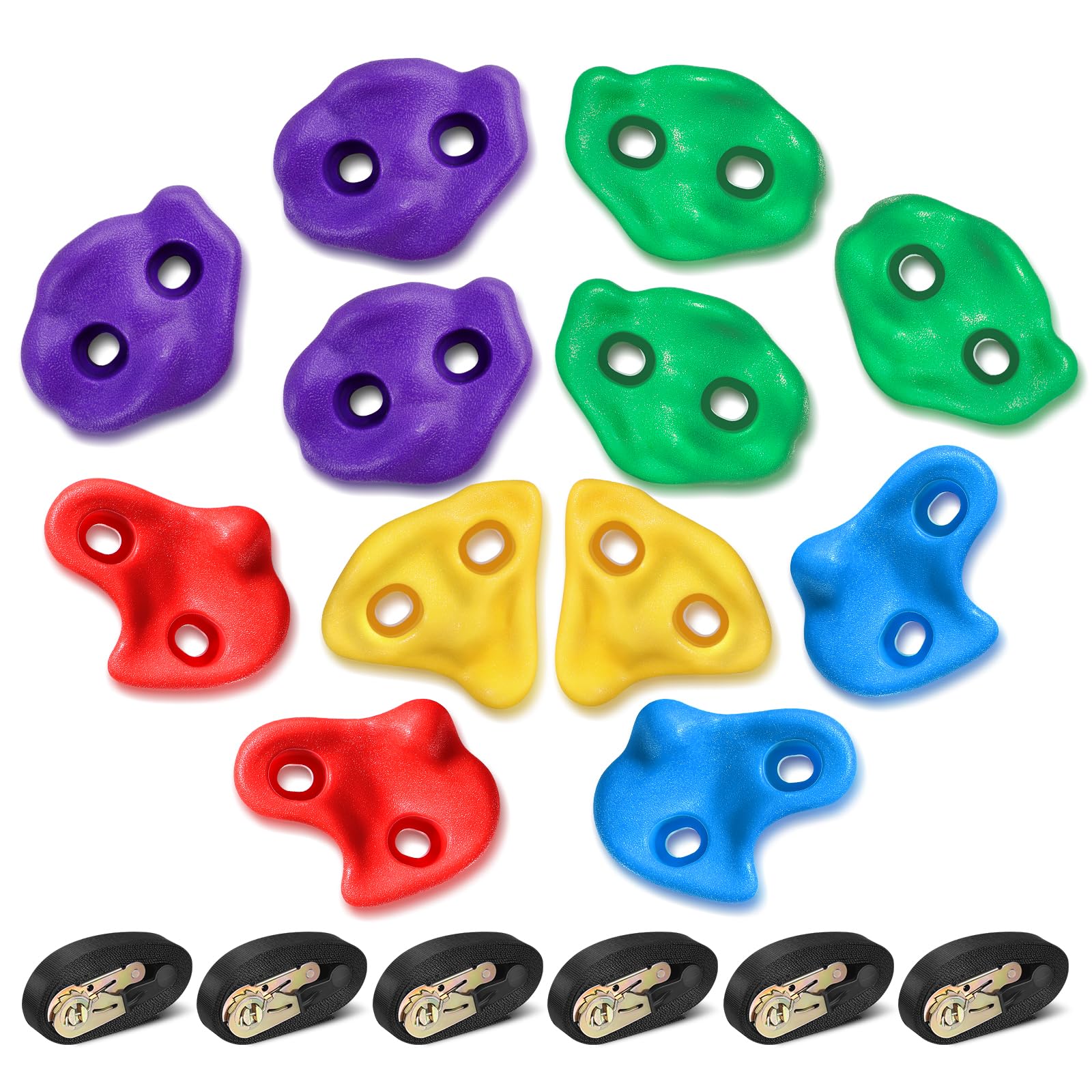 TOPNEW 12 Ninja Tree Climbing Holds for Kids Climber, Adult Climbing Rocks with 6 Ratchet Straps for Outdoor Ninja Warrior Obstacle Course Training