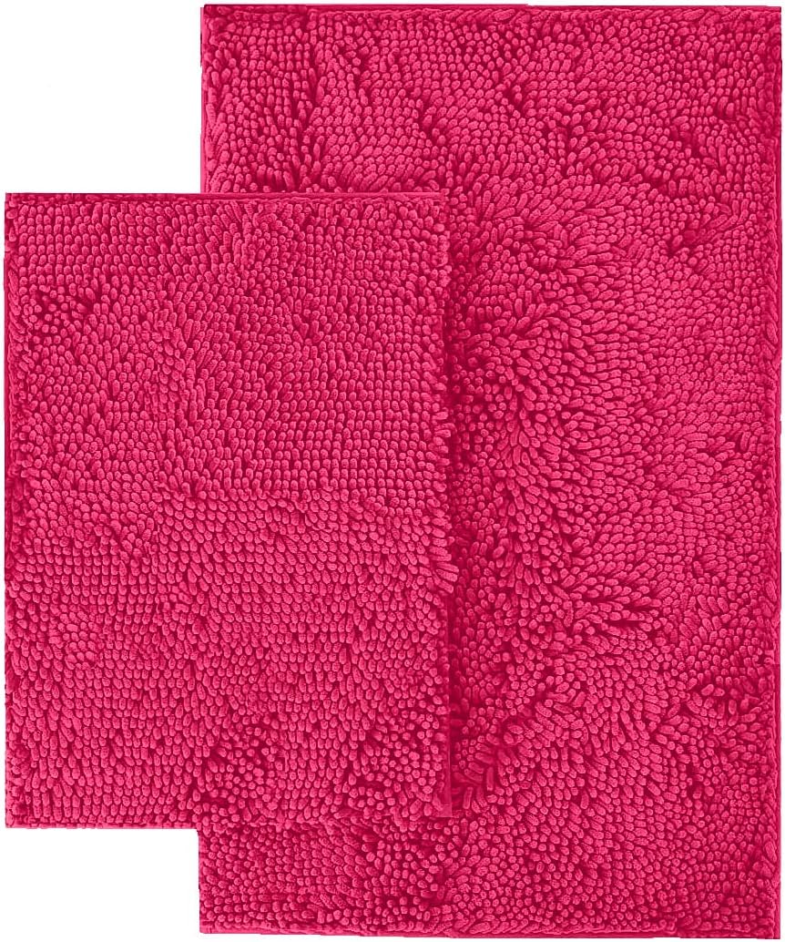 LuxUrux Bathroom Rugs 2 Piece Set–Extra-Soft Plush Bath mat Shower Bathroom Rugs,1'' Chenille Microfiber Material, Super Absorbent