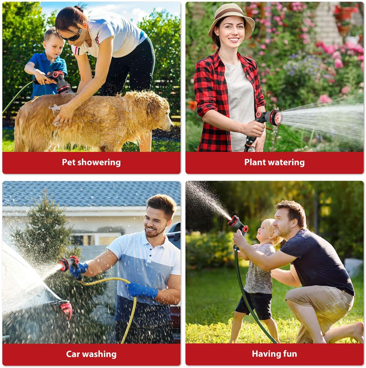 Homitt Garden Hose Nozzle One-Piece, 8 Spray Patterns Hose Nozzle, Easy Thumb Up Control Open and Adjust Plenty Water, High Pressure Water Hose Nozzle for Garden, Pet, Plant, 4PCS Washers, 175 psi : Garden & Outdoor