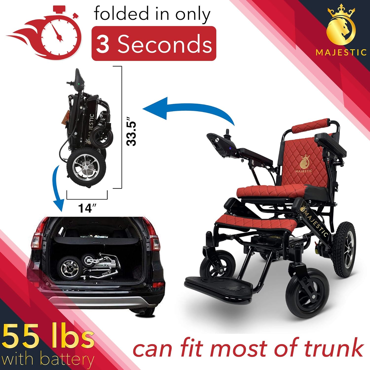 2021 New Lightweight Electric Wheelchair - Remote Control Electric Wheelchairs Lightweight Foldable Motorize Power Electrics Wheel Chair Mobility Aid (17.5" Seat Width): Health & Personal Care