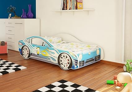 Best For Kids Autobett Junior in vier Farben mit Lattenrost und Matratze 70x140 cm Top Angebot! (Blau)
