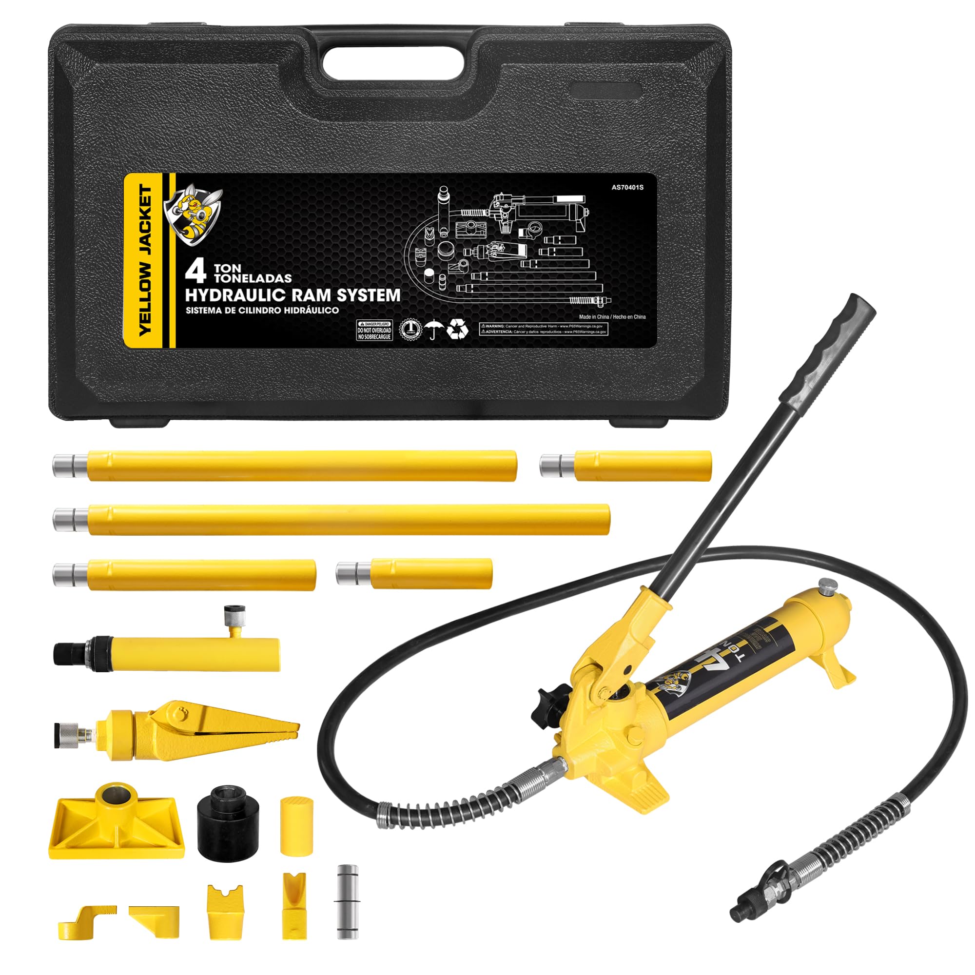 Photo 1 of ***HEAVILY USED - MAJOR DAMAGE - LEAKING OIL - SEE PICTURES***
YELLOW JACKET 4 ton Porta Power Kit Hydraulic Ram Jack Pusher Puller Auto Body Frame Repair Tool with Blow Mold Carrying Storage Case for Car Repair,Truck,Farm