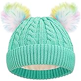 EDCYF Kids Winter Knit Beanie Hat Children's Thick Warm Fleece Lined Hat with Pompom for Girls Ages 4-10
