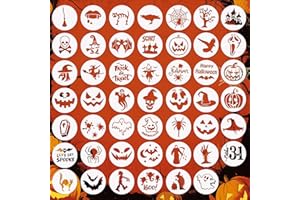 UOKHO 48 Pieces Halloween Stencils for Painting, 6 Inch Reusable Plastic Halloween Pumpkin Painting Stencils Ghost Bat Witch Spider Pumpkin for Crafts Pumpkin Carving Wood DIY Wall Art Halloween Decoration