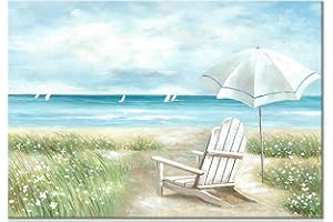 UTOP-art Coastal Wall Art Canvas Wildflower Beach Painting Framed Picture Sea Weed Artwork Prints Botanical Wall Art Picture For Bathroom Rules Wall Decor Modern Living Room