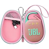 Protective Case Cover Bag for JBL Clip 5/4 Bluetooth Speaker, Portable Speakers Carrying Storage Organizer with Carabiner for Charger & Cable (Pink)