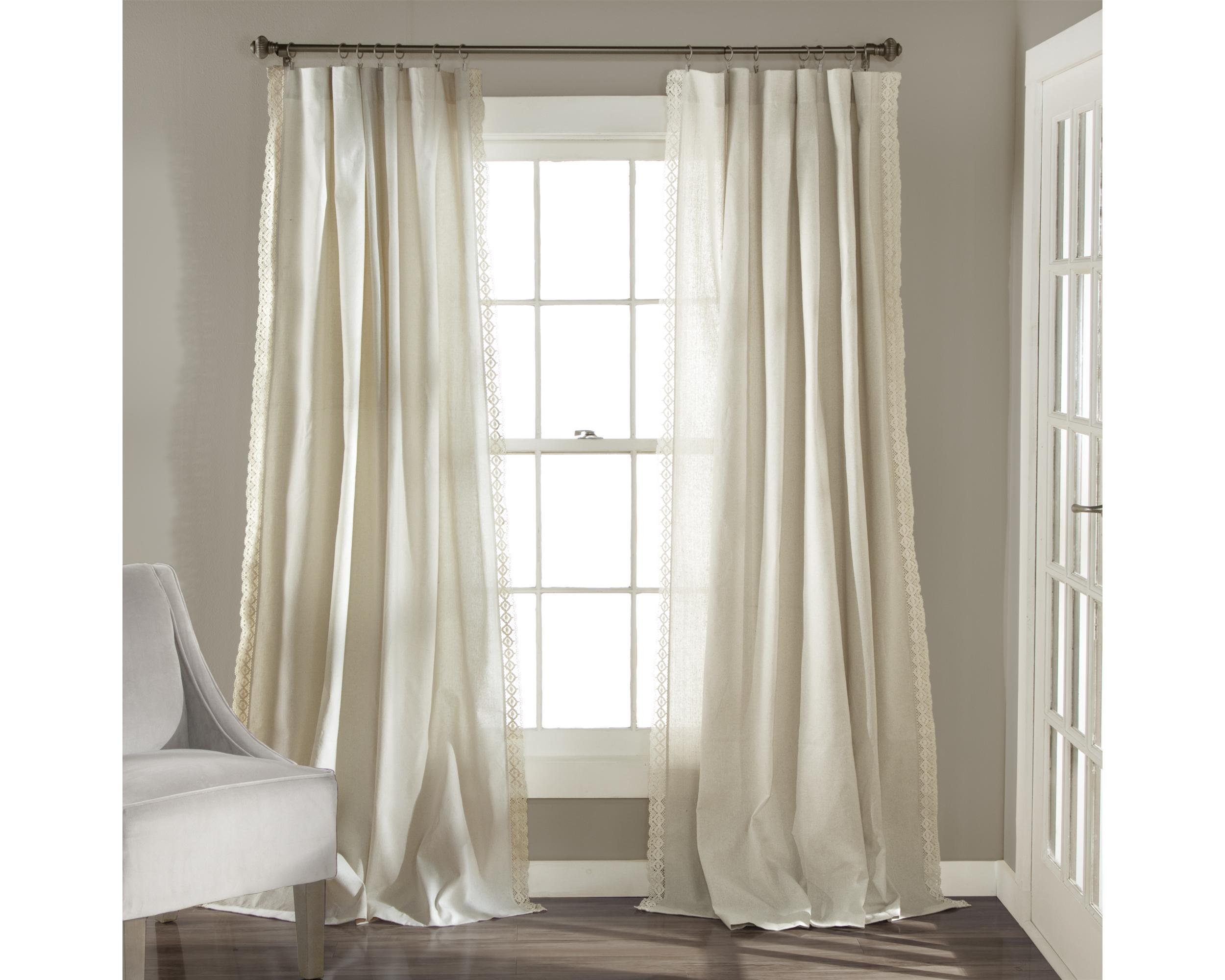 Lush Decor Rosalie Window Curtains Farmhouse, Rustic Style Panel Set for Living Room, Dining Room, Bedroom (Pair), 84” x 54”, Ivory